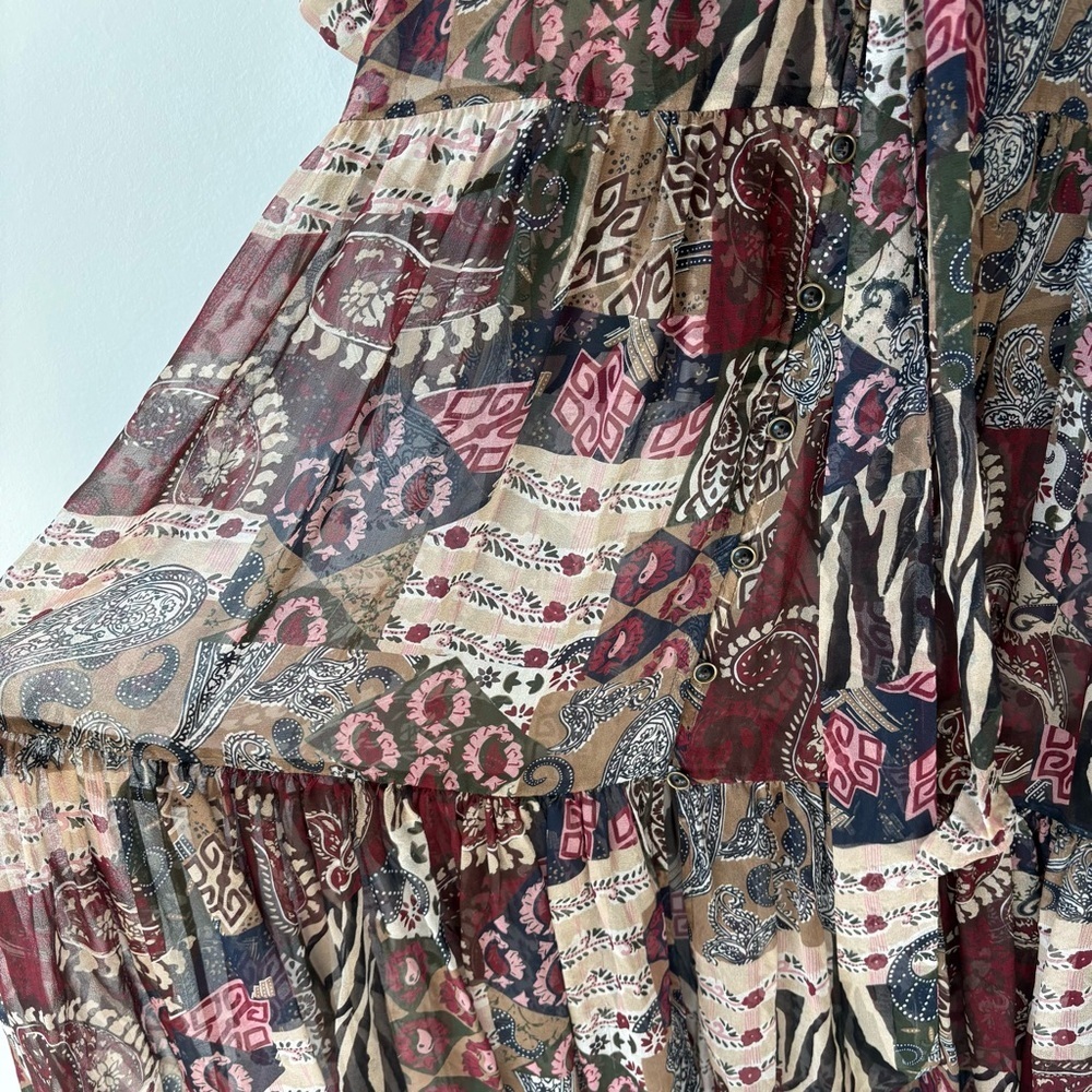 Veronica Beard Isra Multicolor Patchwork Print 100% Silk Maxi Dress Boho Western - Picture 11 of 16